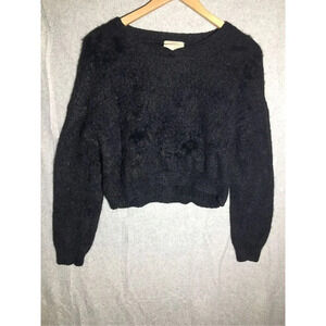 Womens Judith March Sweater Cropped Dark Grey Black Wool Feel Wide Neckline